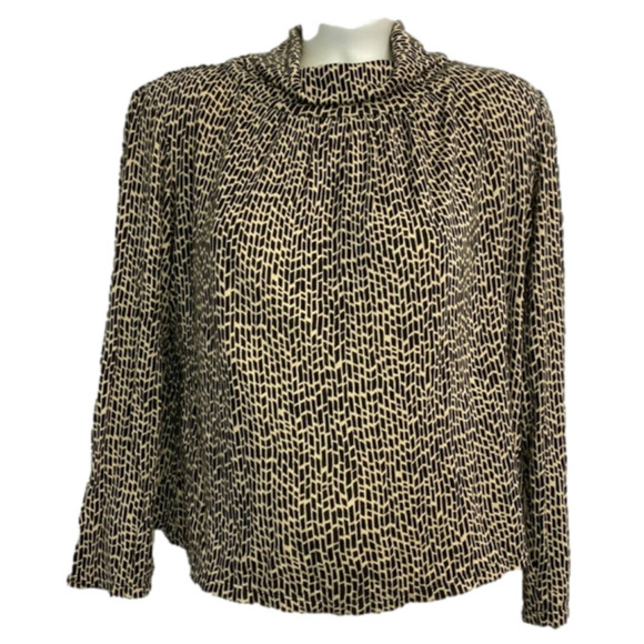 Due Pea Due Turtleneck Long Sleeve Roushed Neckline Black Tan Womens Medium - Picture 1 of 9